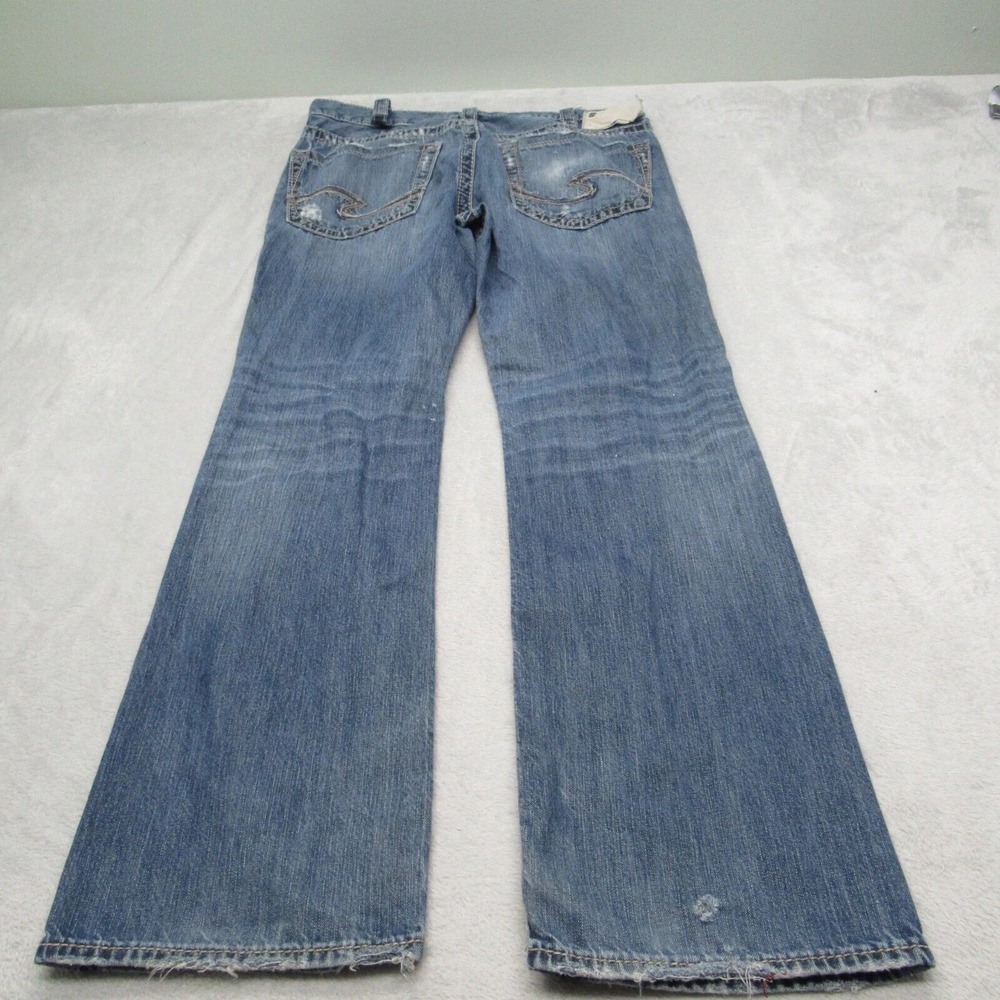 Silver Jeans Mens 33x31 Blue Straight Western Grayson Whiskering‎ Fade Thrashed - Picture 9 of 15